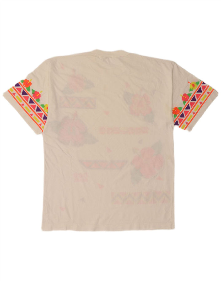 Vintage Mens Graphic T-Shirt Top Medium White Floral