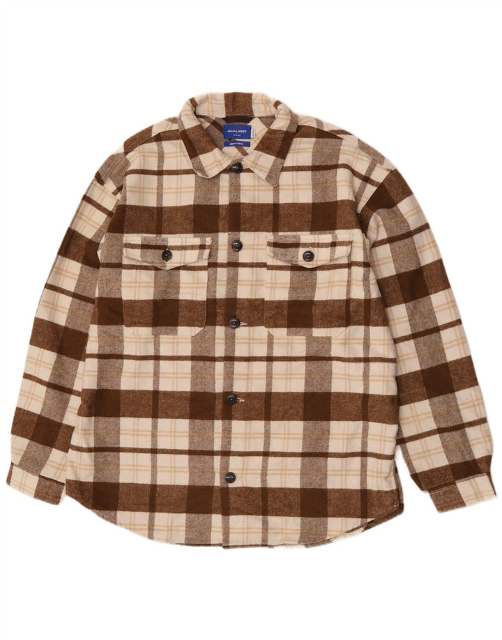 Jack & Jones Mens Flannel Shirt XL Brown Check Polyester