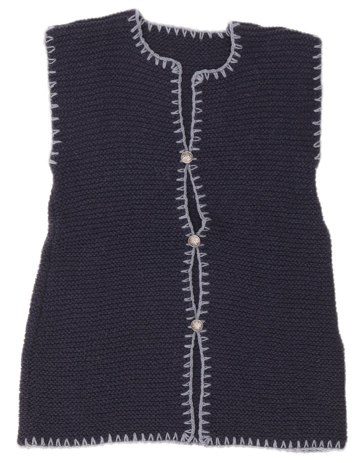 Vintage Womens Sleeveless Cardigan Sweater UK 12 Medium Navy Blue