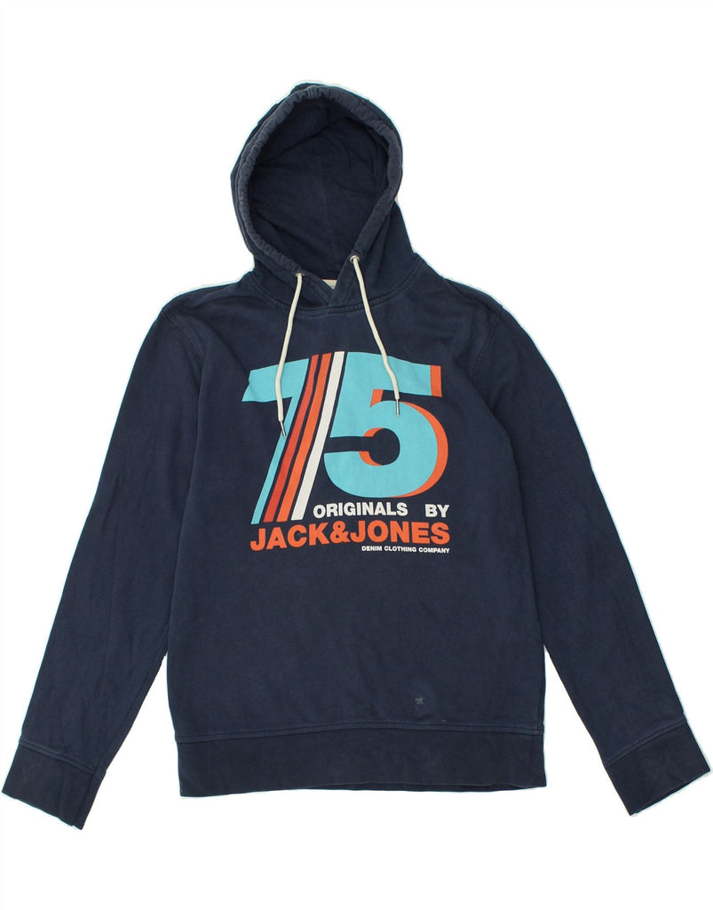 JACK & JONES Mens Slim Graphic Hoodie Jumper XL Navy Blue Cotton | Vintage Jack & Jones | Thrift | Second-Hand Jack & Jones | Used Clothing | Messina Hembry 