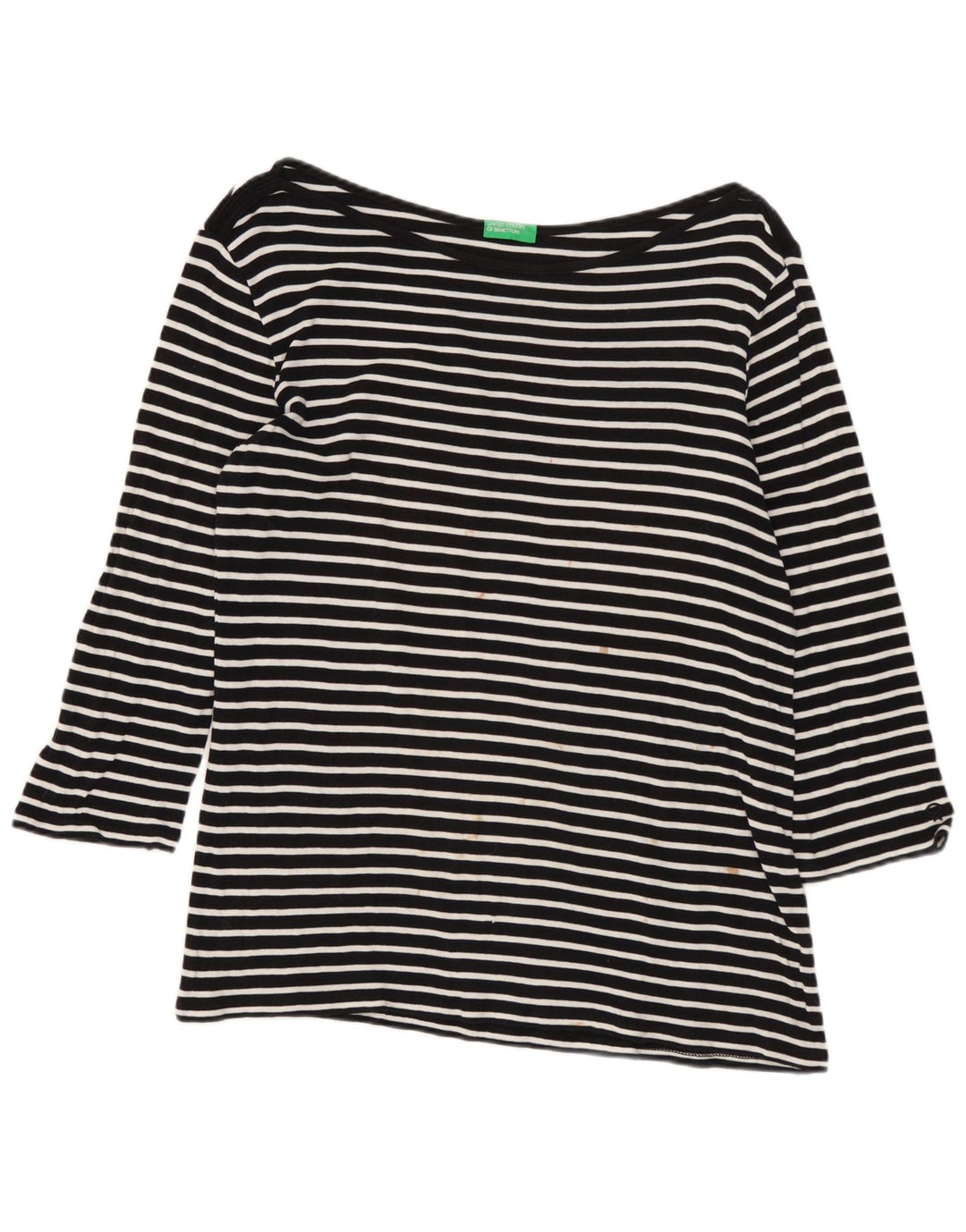 Benetton Womens Top 3/4 Sleeve UK 12 Medium Black Striped Nautical