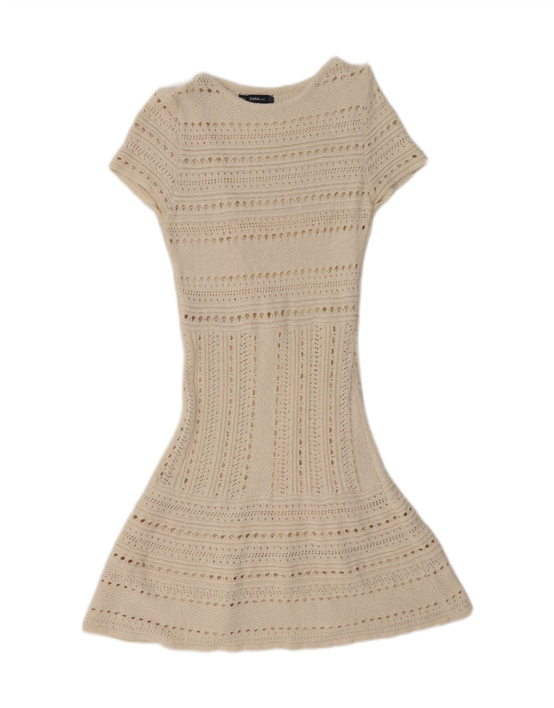 Zara Womens See Through Short Sleeves Jumper Dress UK 12 Medium Off White