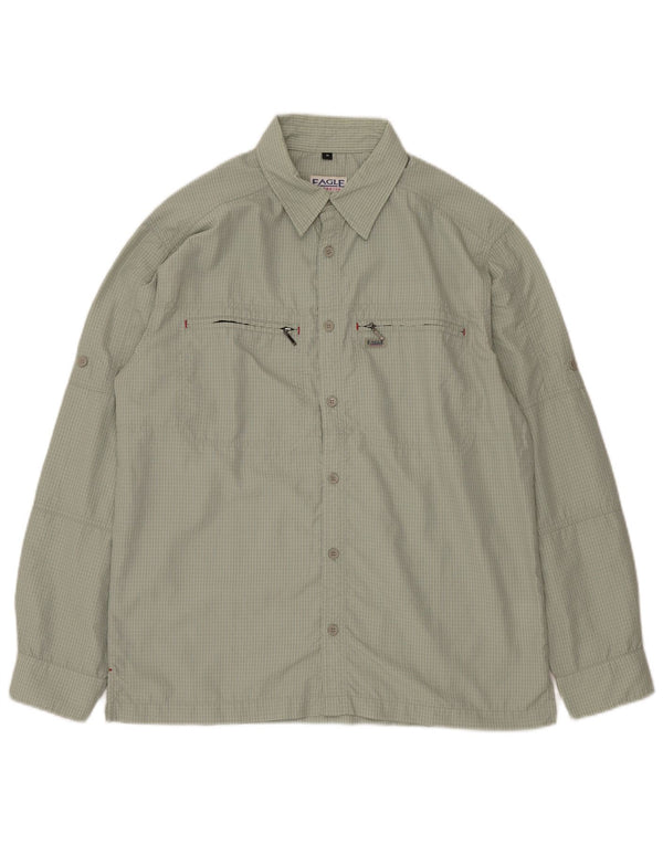 VINTAGE Mens Shirt Medium Green Gingham Polyamide