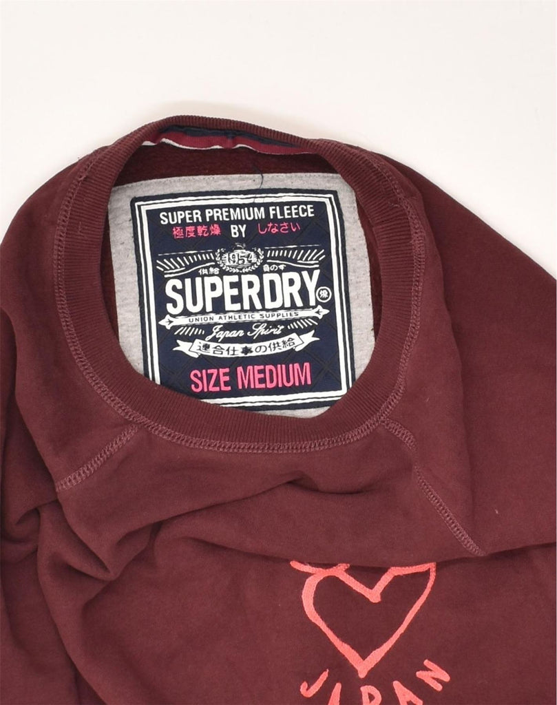 SUPERDRY Womens Graphic Sweatshirt Jumper UK 12 Medium Burgundy Cotton | Vintage Superdry | Thrift | Second-Hand Superdry | Used Clothing | Messina Hembry 