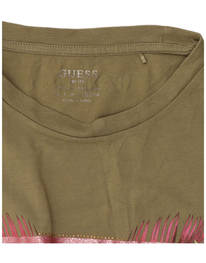 Guess Womens Graphic T-Shirt Top UK 18 XL Khaki