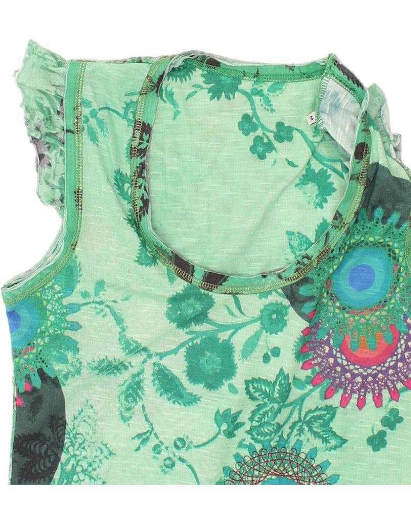 DESIGUAL Womens Graphic Blouse Top UK 12 Medium Green Floral Polyester | Vintage Desigual | Thrift | Second-Hand Desigual | Used Clothing | Messina Hembry 