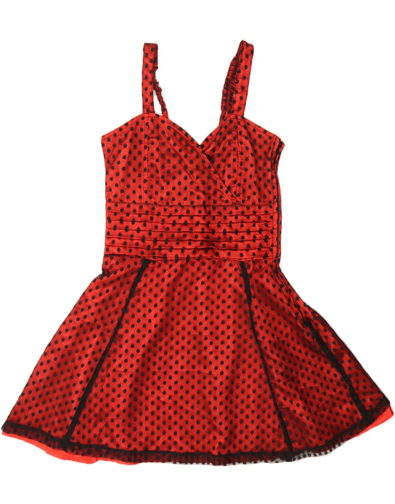 VINTAGE Womens Slip Dress UK 8 Small Red Polka Dot Polyester Vintage Vintage and Second-Hand Vintage from Messina Hembry 