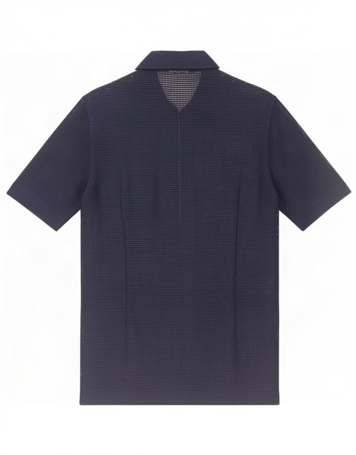 Vintage Mens See Through Short Sleeve Shirt Small Navy Blue