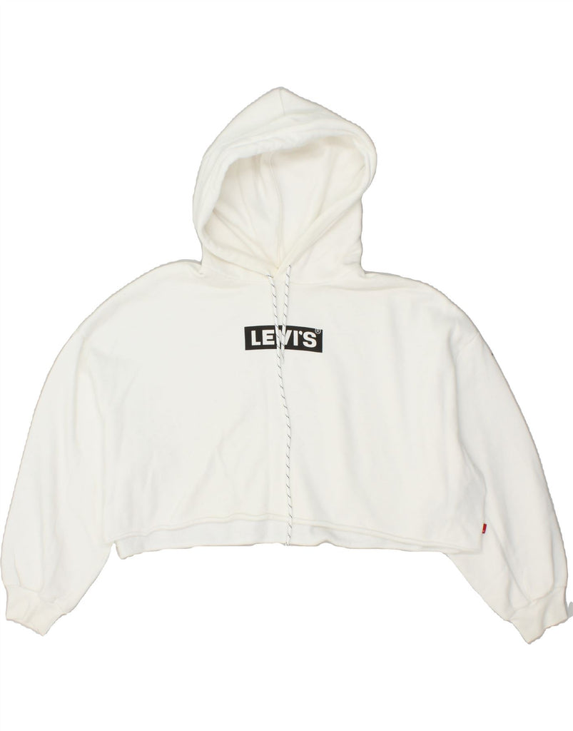 LEVI'S Womens Oversized Crop Graphic Hoodie Jumper UK 12 Medium Off White | Vintage Levi's | Thrift | Second-Hand Levi's | Used Clothing | Messina Hembry 