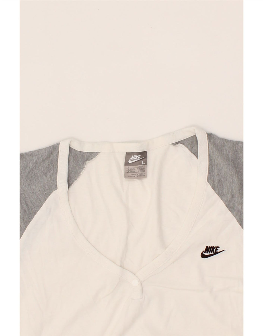NIKE Womens T-Shirt Top UK 14/16 Large White Colourblock Vintage Nike and Second-Hand Nike from Messina Hembry 