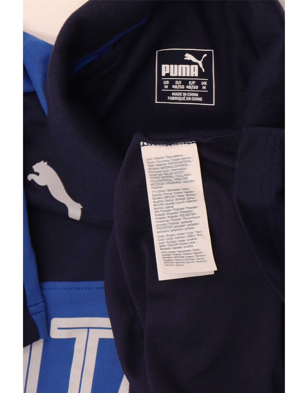 Puma Mens Italia Graphic Polo Shirt Medium Navy Blue Cotton