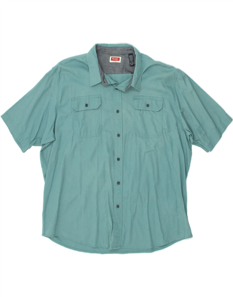 WRANGLER Mens Short Sleeve Shirt 3XL Turquoise Cotton | Vintage Wrangler | Thrift | Second-Hand Wrangler | Used Clothing | Messina Hembry 