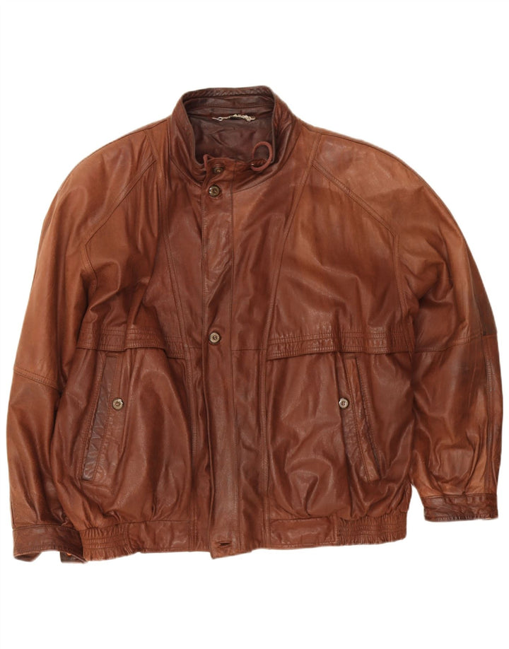 Vintage Mens Bomber Leather Jacket IT 58 4XL Brown Leather