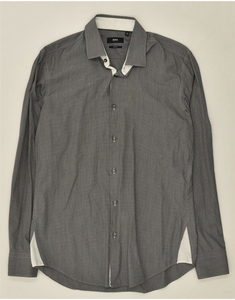 HUGO BOSS Mens Slim Fit Shirt Size 40 15 3/4 Medium Grey Cotton Vintage Hugo Boss and Second-Hand Hugo Boss from Messina Hembry 