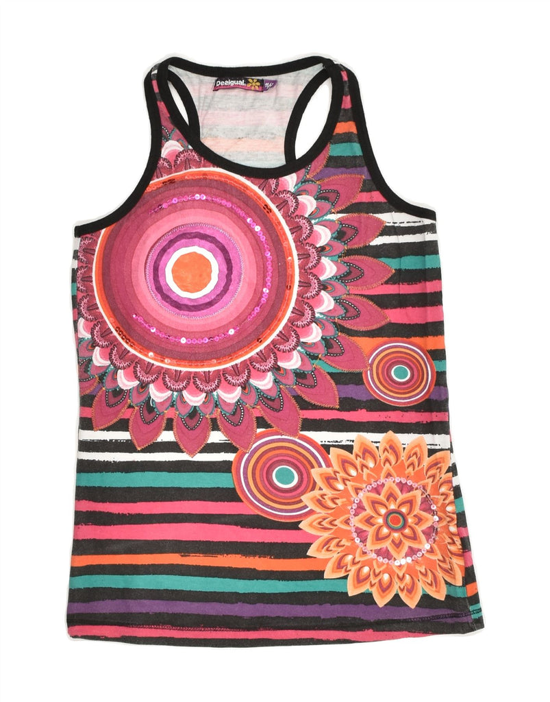 DESIGUAL Girls Graphic Vest Top 11-12 Years Pink Striped Cotton | Vintage Desigual | Thrift | Second-Hand Desigual | Used Clothing | Messina Hembry 