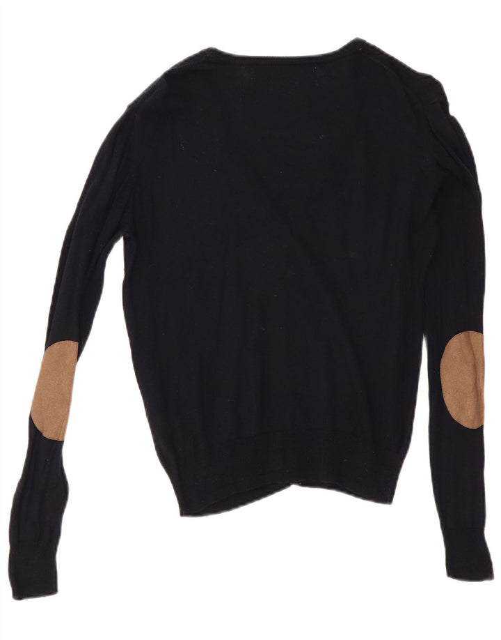 Zara Womens Cardigan Sweater UK 12 Medium Navy Blue Cotton