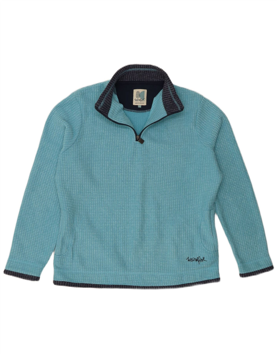 Weird Fish Womens Zip Neck Fleece Jumper UK 16 Large Blue Polyester