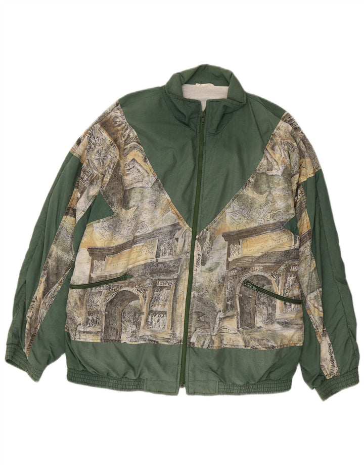 VINTAGE Mens Loose Fit Graphic Tracksuit Top Jacket Small Khaki Polyamide