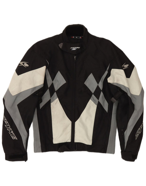 Spyke Mens Graphic Bomber Jacket UK 40 Large Black Colourblock Biker