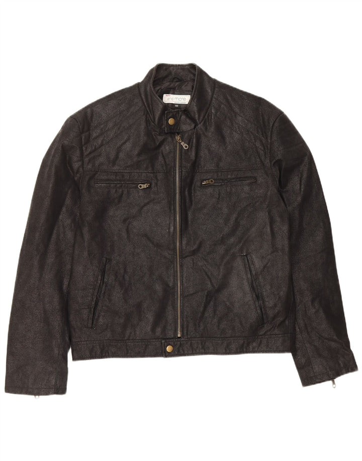 Bata Mens Leather Jacket IT 48 Medium Black Leather