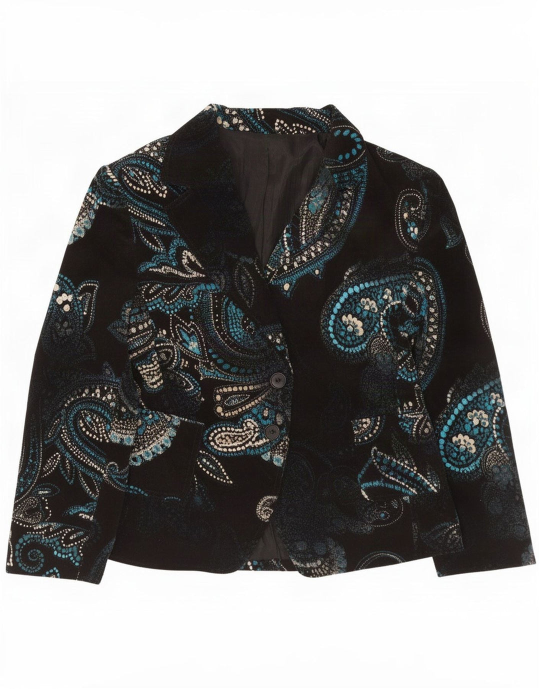 Vintage Womens 2 Button Blazer Jacket IT 48 XL Navy Blue Paisley Cotton