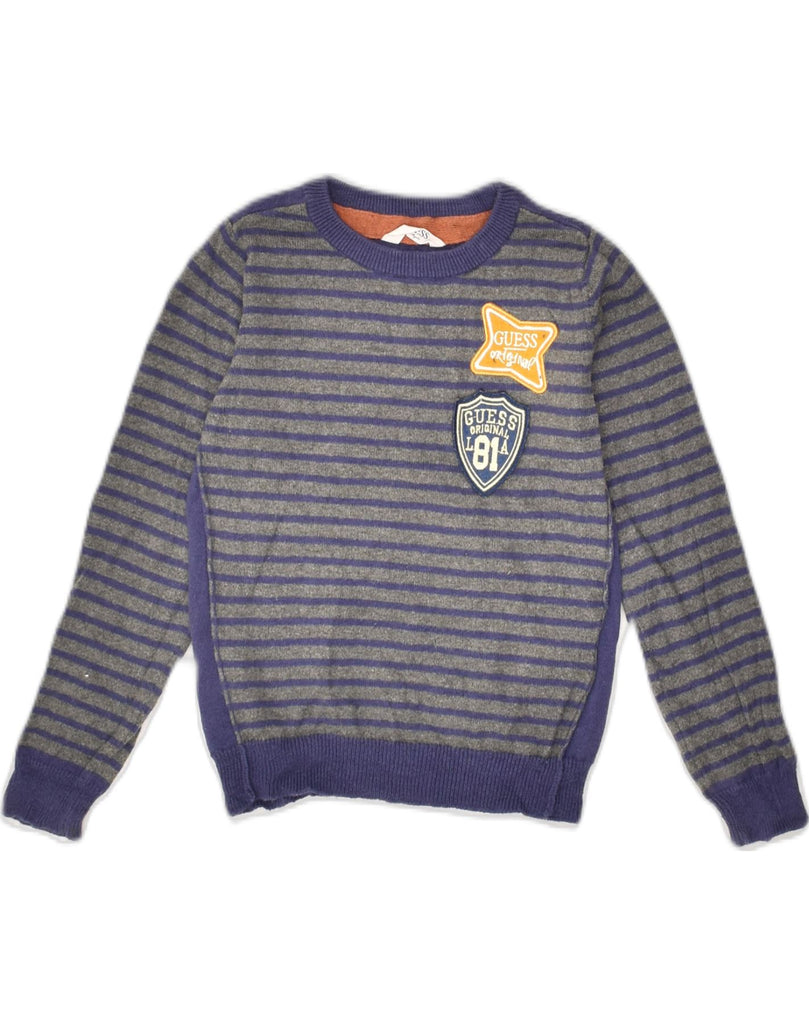 GUESS Boys Boat Neck Jumper Sweater 4-5 Years Purple Striped Cotton | Vintage Guess | Thrift | Second-Hand Guess | Used Clothing | Messina Hembry 