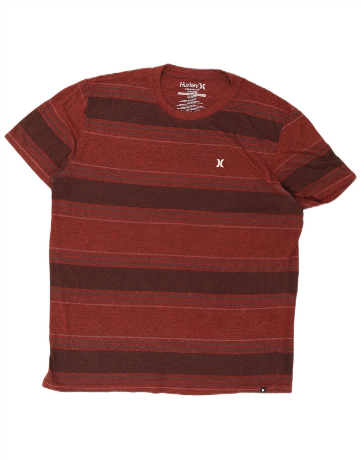 Hurley Mens Premium Fit T-Shirt Top Large Maroon Striped Polyester