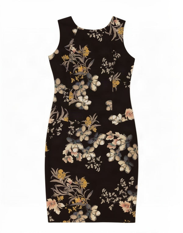 Marks & Spencer Womens Sleeveless Sheath Dress UK 12 Medium Black Floral