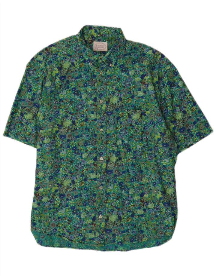 ANONIMA CAMICIE Mens Short Sleeve Shirt Medium Green Floral Cotton