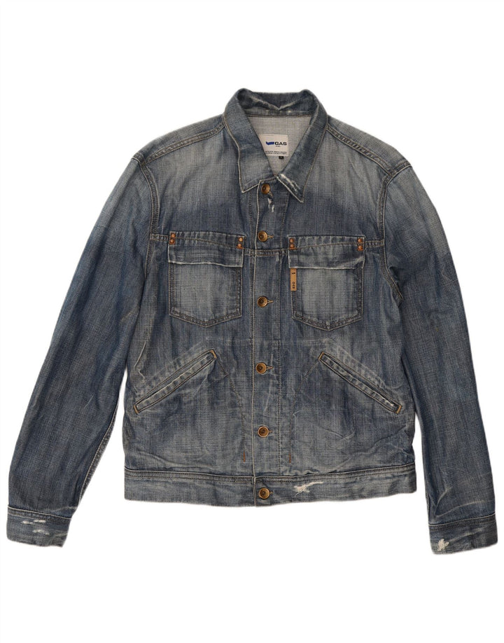 Gas Mens Distressed Denim Jacket UK 38 Medium Blue Cotton