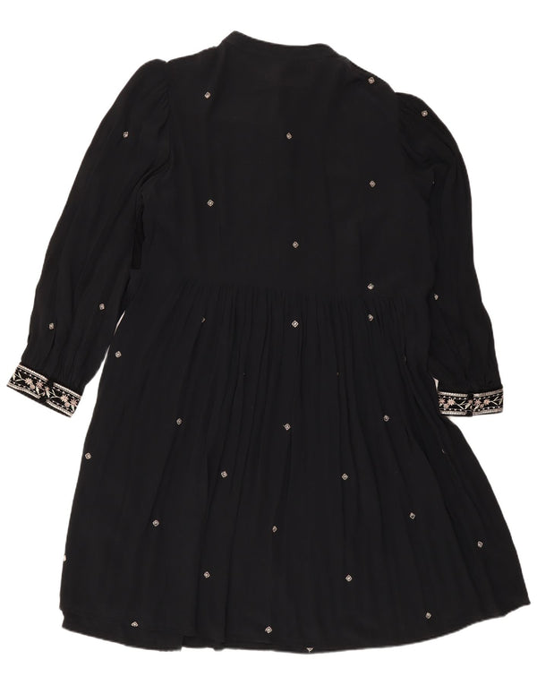 Monsoon Womens Long Sleeve A-Line Dress UK 18 XL Black Floral Polyester