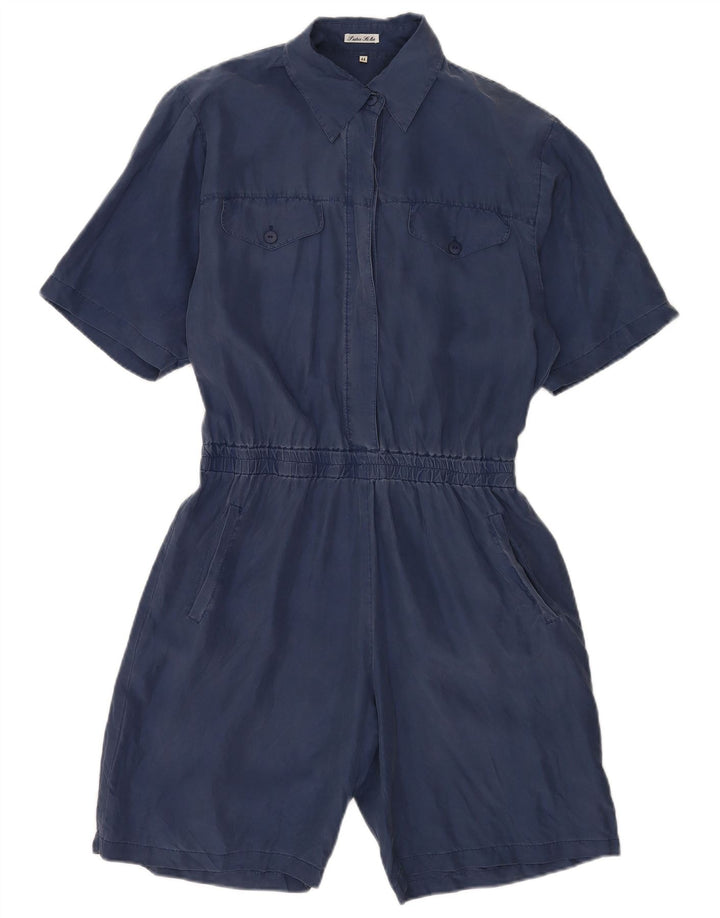 Vintage Womens Playsuit IT 44 Medium Navy Blue Silk