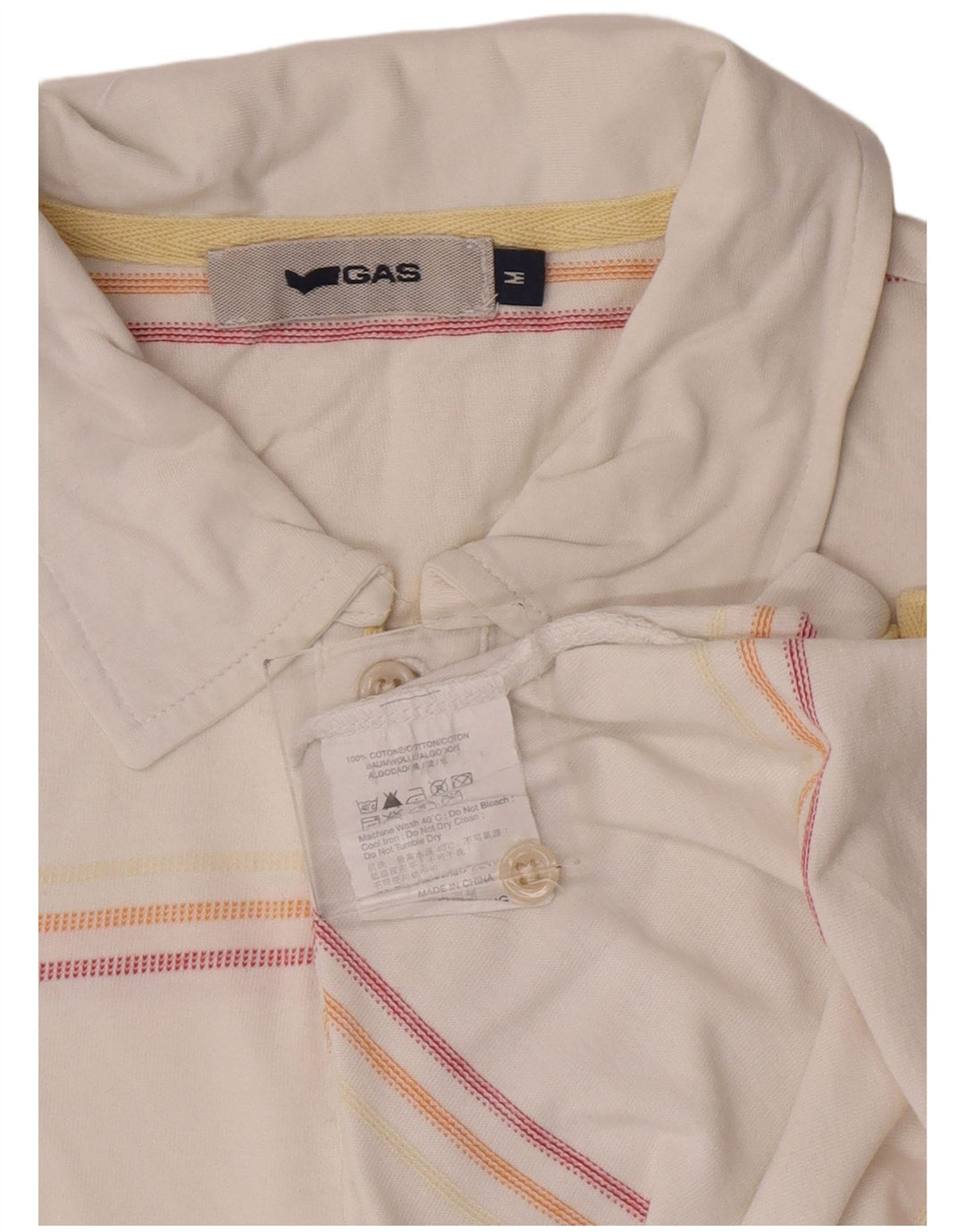 Gas Mens Polo Shirt Medium White Striped Cotton