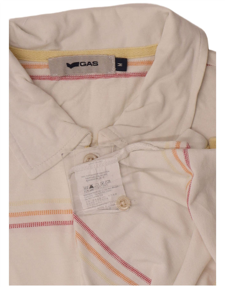 Gas Mens Polo Shirt Medium White Striped Cotton