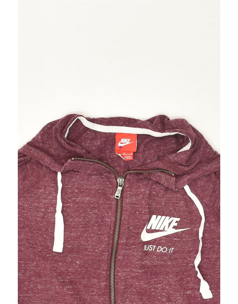 NIKE Womens Zip Hoodie Sweater UK 14 Medium Burgundy Cotton | Vintage Nike | Thrift | Second-Hand Nike | Used Clothing | Messina Hembry 