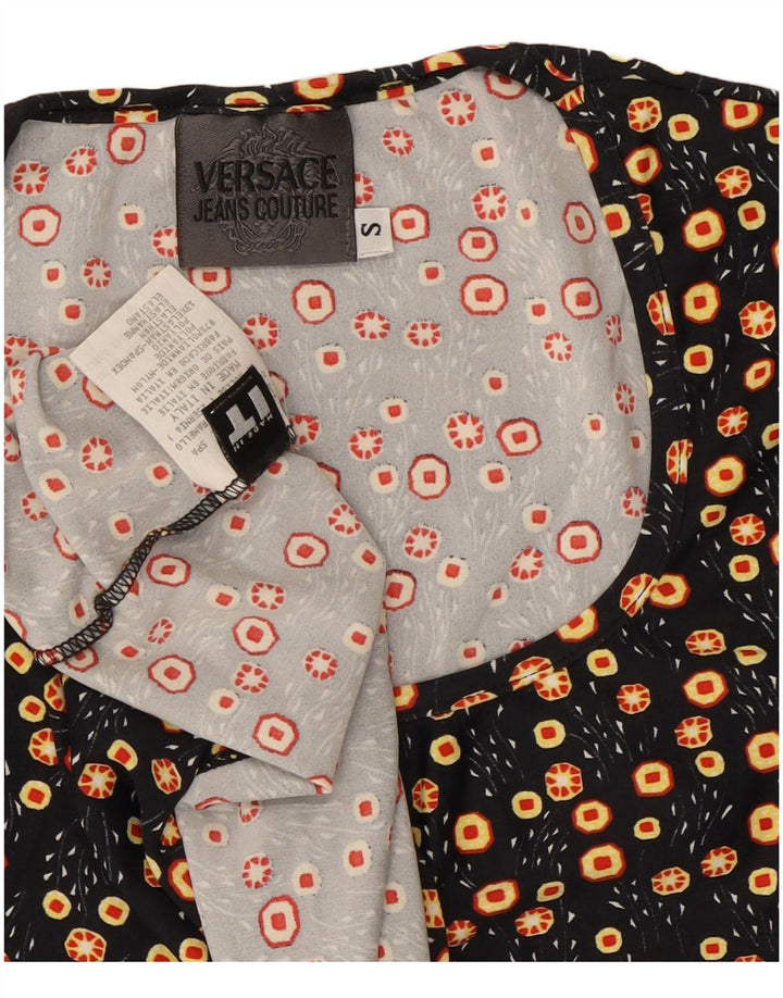 Versace Womens T-Shirt Top UK 8 Small Black Floral Polyamide