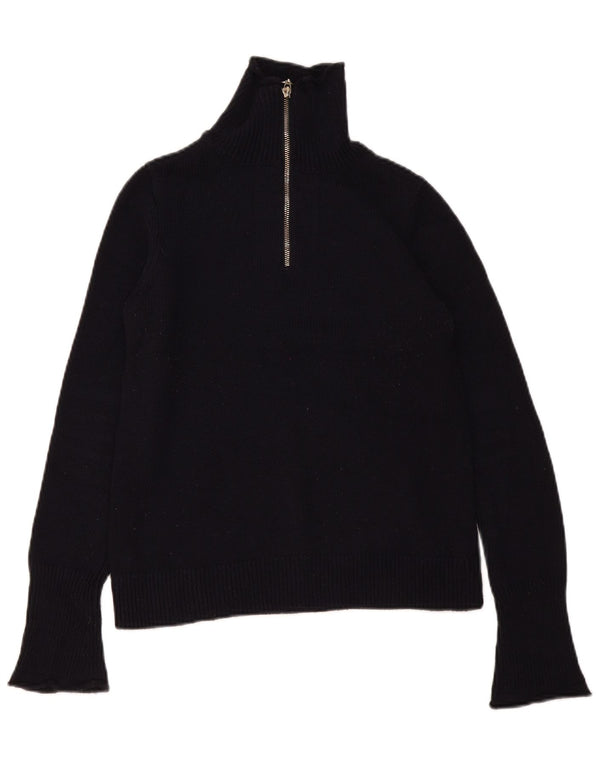 Zara Womens Zip Neck Jumper Sweater UK 12 Medium Black Polyester