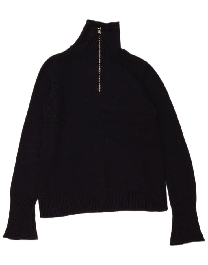 Zara Womens Zip Neck Jumper Sweater UK 12 Medium Black Polyester