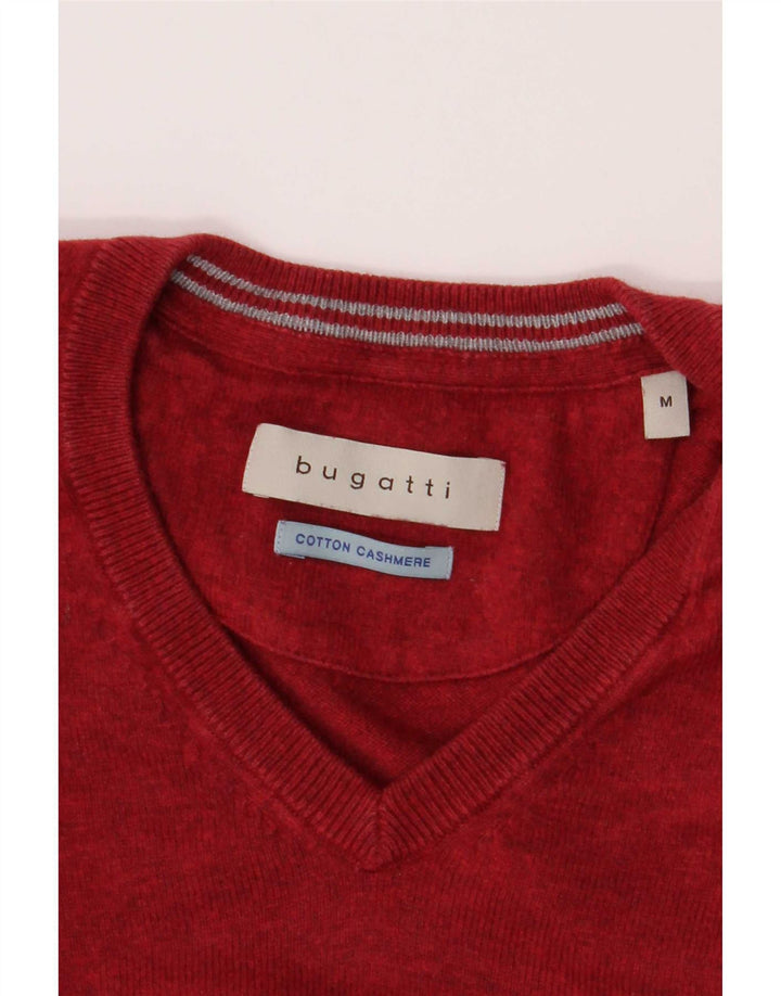Bugatti Mens V-Neck Jumper Sweater Medium Burgundy Cotton