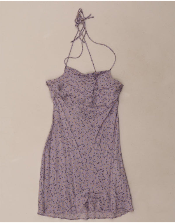 Zara Womens Mini Halter Dress UK 6 XS Purple Floral Viscose