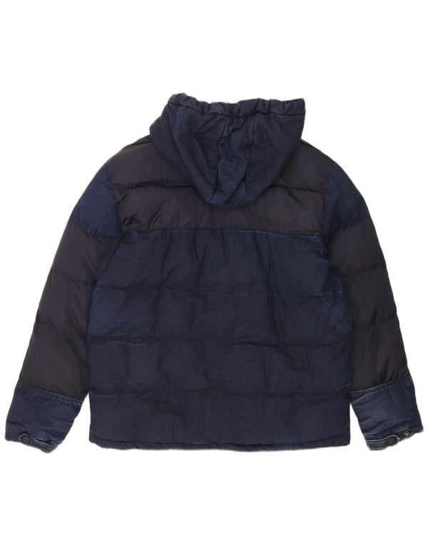 Zara Mens Hooded Padded Jacket UK 42 XL Navy Blue Cotton
