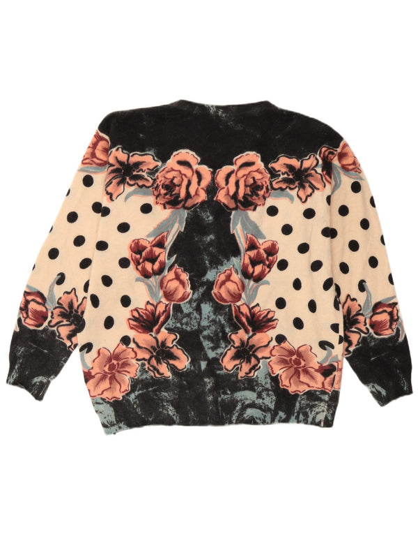 Vintage Womens Crew Neck Jumper Sweater IT 46 Large Beige Floral Wool