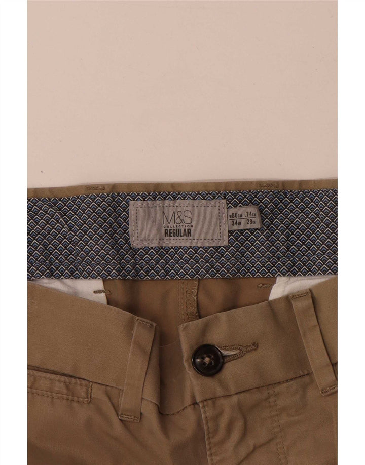 Marks & Spencer Mens Regular Chino Trousers W34 L29 Beige Cotton