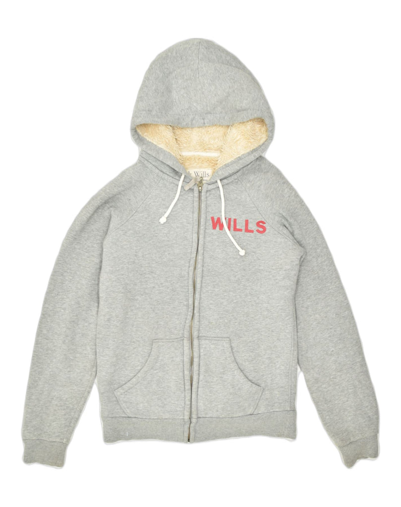 JACK WILLS Womens Graphic Sherpa Zip Hoodie Sweater UK 10 Small Grey | Vintage | Thrift | Second-Hand | Used Clothing | Messina Hembry 