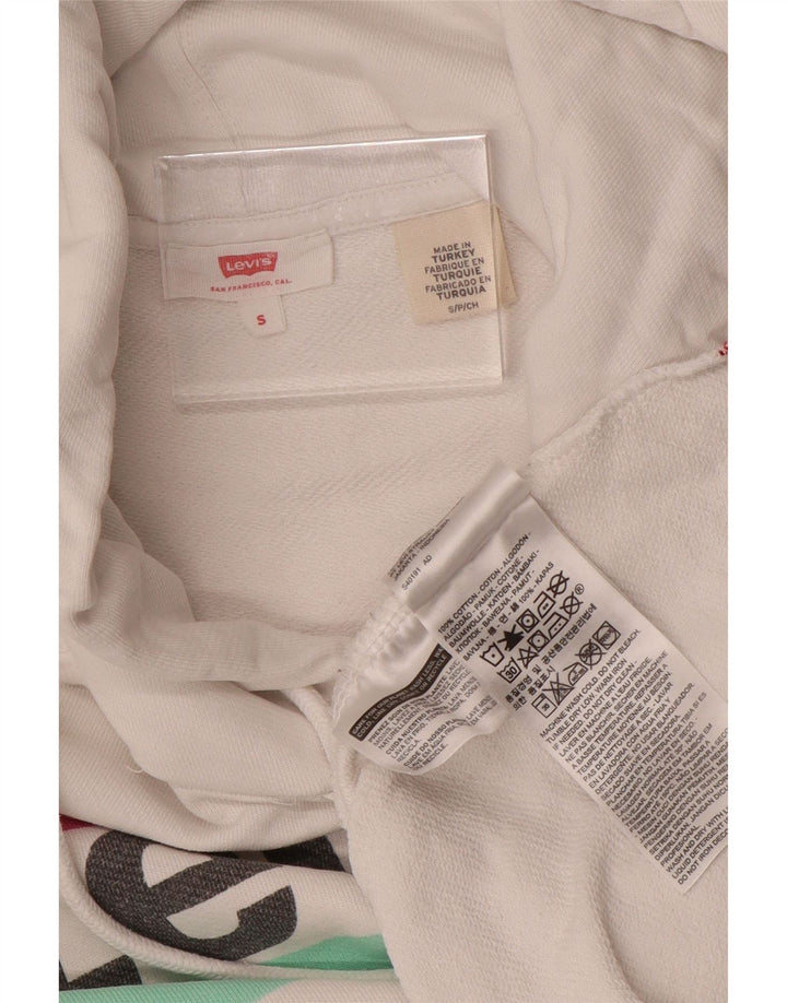 LEVI'S Womens Oversized Graphic Hoodie Jumper UK 10 Small White Cotton