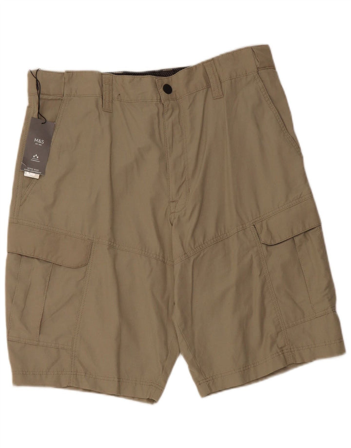 Marks & Spencer Mens Cargo Shorts W32 Medium Beige Cotton