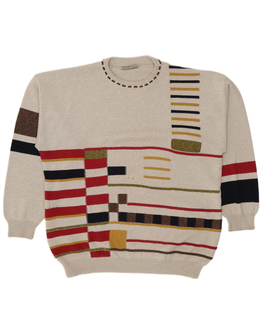 Conte Massimo Mens Crew Neck Jumper Sweater 2XL Grey Geometric Cotton