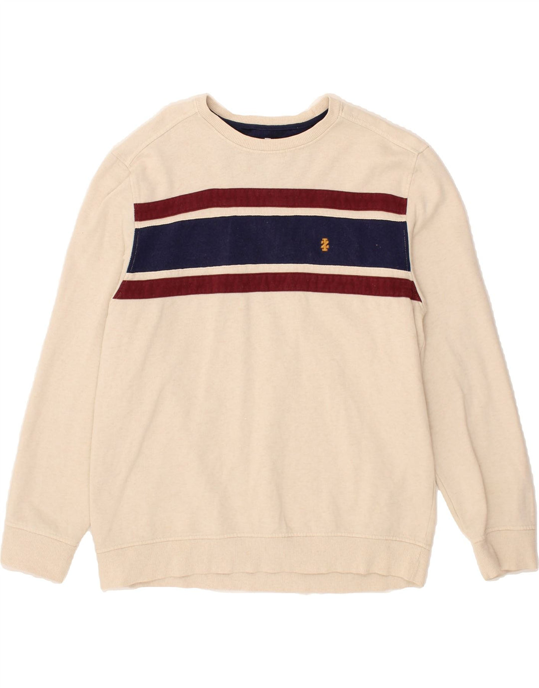 IZOD Mens Sweatshirt Jumper Large Beige Striped Cotton Vintage Izod and Second-Hand Izod from Messina Hembry 