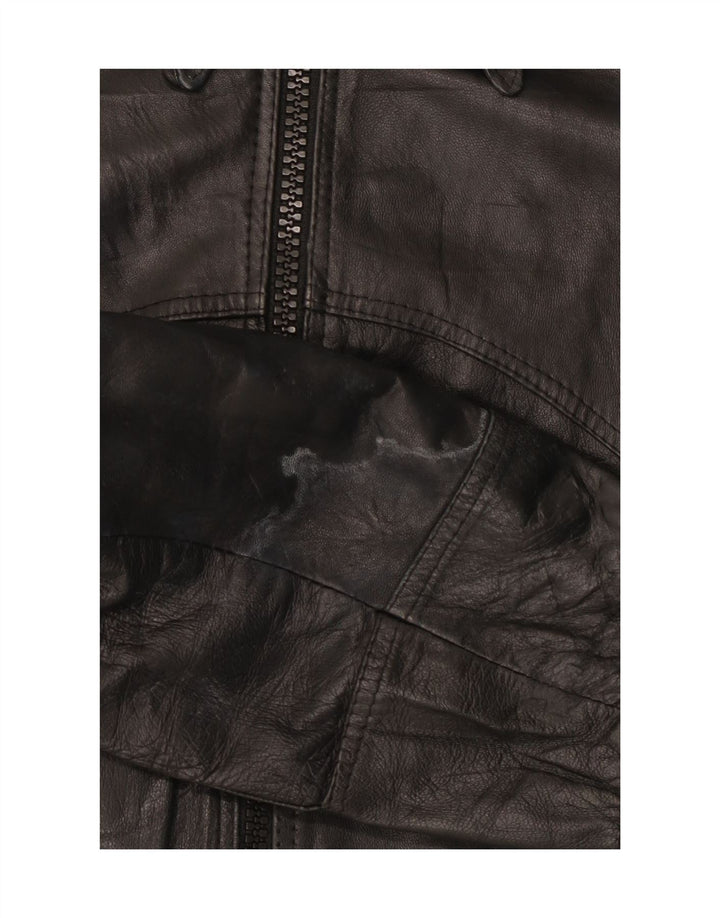 Vintage Womens Bomber Leather Jacket IT 50 XL Black Leather