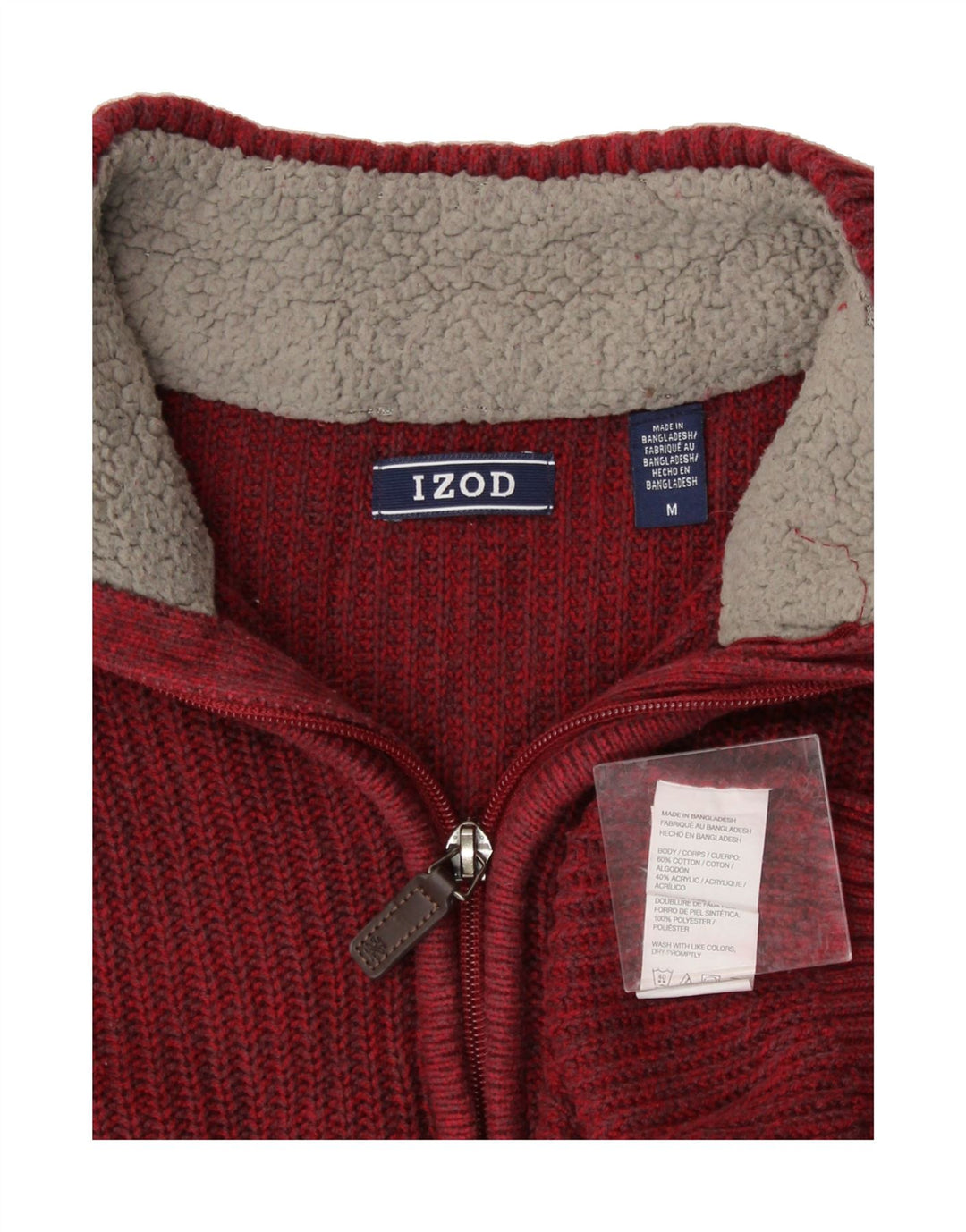 IZOD Mens Zip Neck Jumper Sweater Medium Red Cotton Vintage Izod and Second-Hand Izod from Messina Hembry 